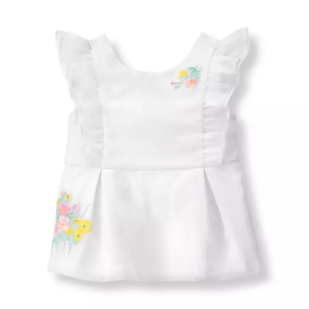 Janie & Jack White Ruffled Emroidered Organza Top